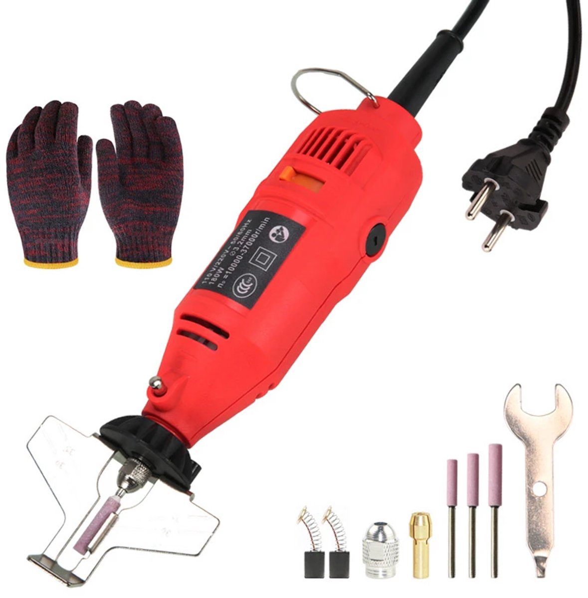 Elektrische Kettingzaag Slijpset 220V-180W - Hoge Snelheid Slijpgereedschap - Incl. 5-Speed Slijper - 3 Formaten Diamantslijpwielen - Hoekverstelgids