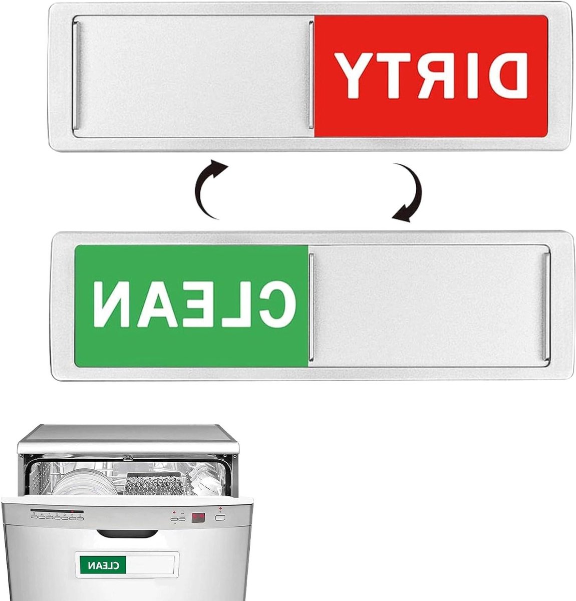 Vaatwasser Indicator - Schoon Vuil Bord - Keuken Organisatie - Dubbelzijdig Weergave - 17.8 x 5.2 cm - Zilver