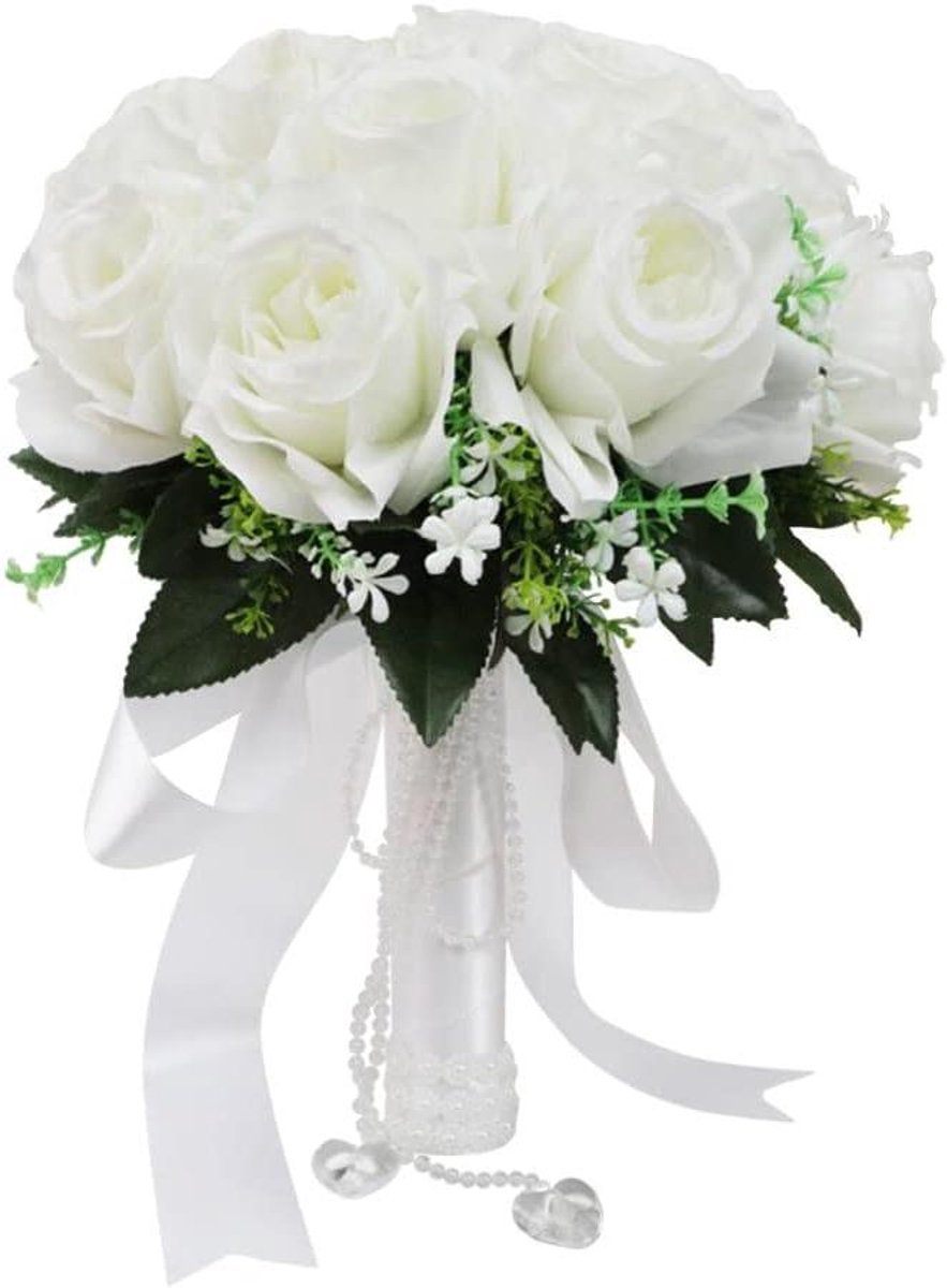 Bruidsboeket Kunstbloemen - Bruiloft Boeket - Bruiloft Decoratie - Met Kristallen Hangers - 31x22 cm - Wit