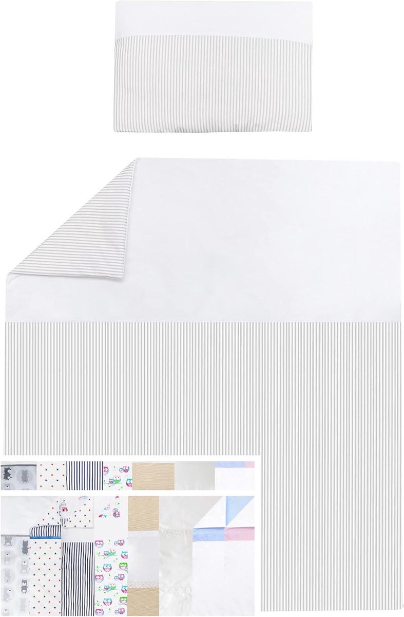 Dekbed Kussen Set - Wieg Textiel - Baby Slaapcomfort - OekoTex Gecertificeerd - 70x80cm - Grijze Lijnen