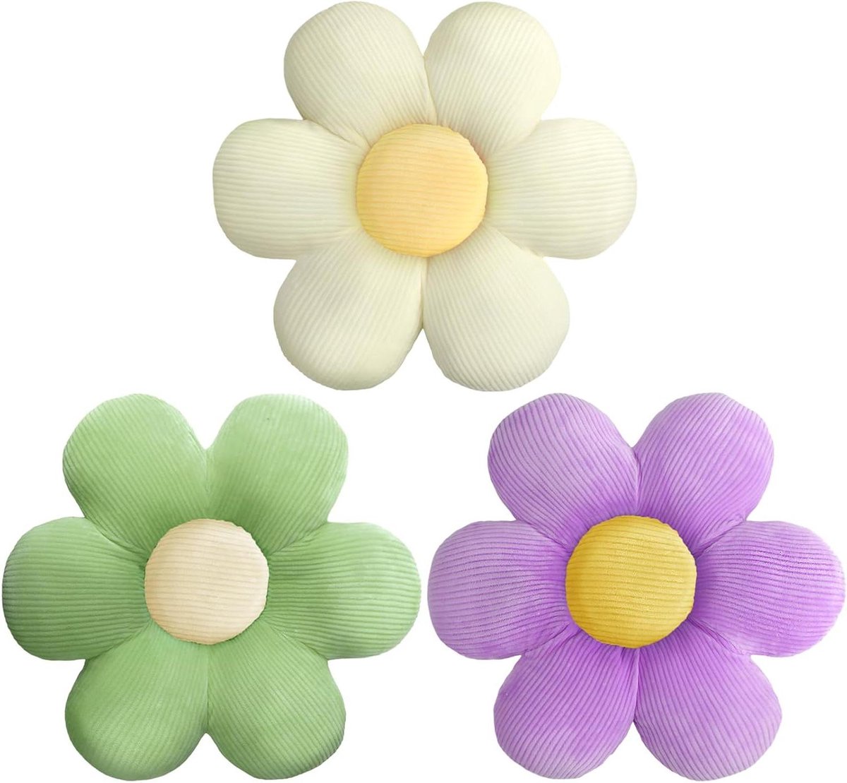 Bloemkussens - Bloemvormig decor - Comfortabel zitten - Zachte pluizige stof - 3 stuks 40 cm - Kleurrijk