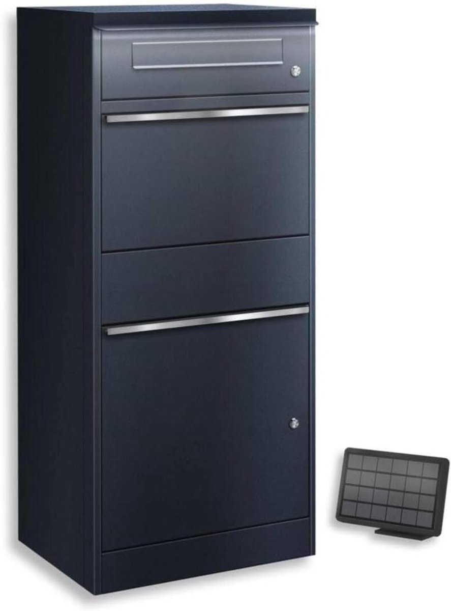 Pakketbox Brievenbus - Postopslag Box - Veilig Post Ontvangen - Zonne-energie LED - 112cm Hoog - Antraciet