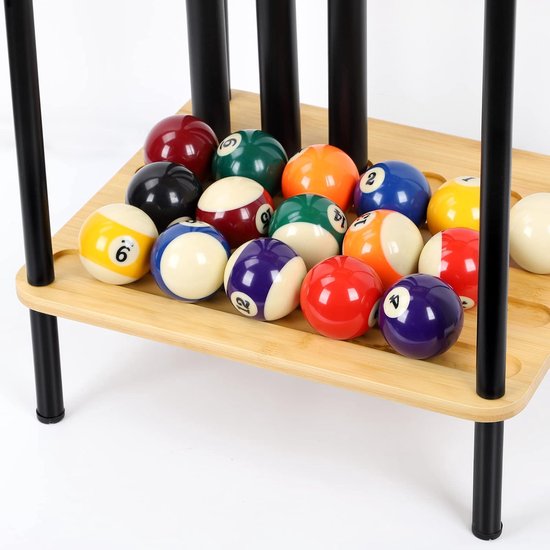 Pool Stick Houder - Biljart Keu Rek - Opgeruimd Spelen - Met 3 Bekerhouders - Houdt 6 Keuen - Natuurlijke Bamboe — afbeelding 2