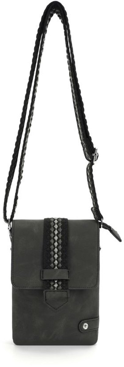Dames Schoudertas Zwart - Trendy Damestas Brede Bagstrap - Festival Tasje - Telefoontas