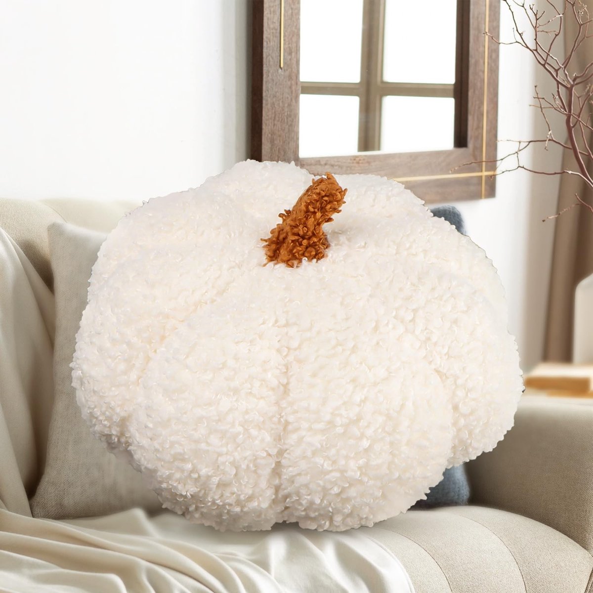 aladdien - Pumpkin Kussen - 3D Pluche - Decoratief Kussen - Cream - Halloween Kussen - Geschikt voor Kinderen - 20 cm