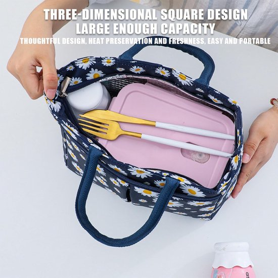 Lunchtas volwassenen - geïsoleerde lunch bag met handvat, compact formaat voor maaltijd, fruit en drinkfles, ideaal voor kantoor, school en reizen - blauw — afbeelding 5