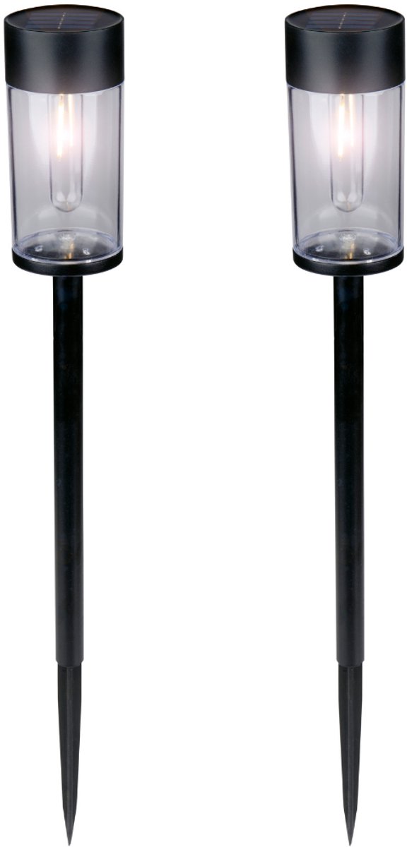 Grundig Solar Tuinverlichting Set van 2 - Tuinverlichting op Zonne Energie met Warm Wit Filament Licht - Tuinlamp Staand met Grondspies - IP44 Waterdicht voor Buiten