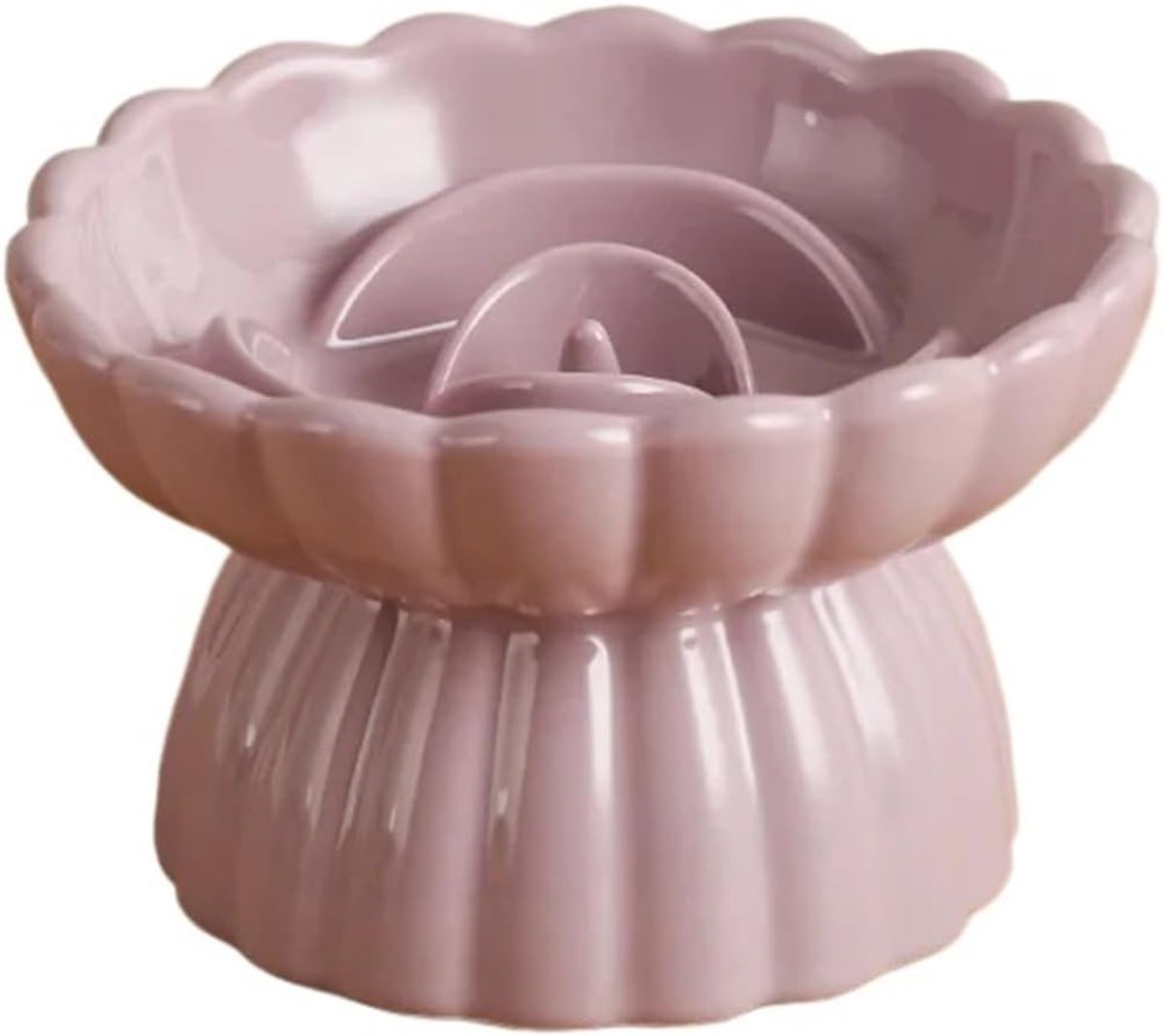 carmdering - Katten Voerbak - Slow Feeder Bowl - Anti-Braakvoerbak - Verhoogd (8,5 cm) voor gezonde houding - Keramisch, voedselveilig en antibacterieel - Bloemvormig design met ribbels, voorkomt verslikken - Paars