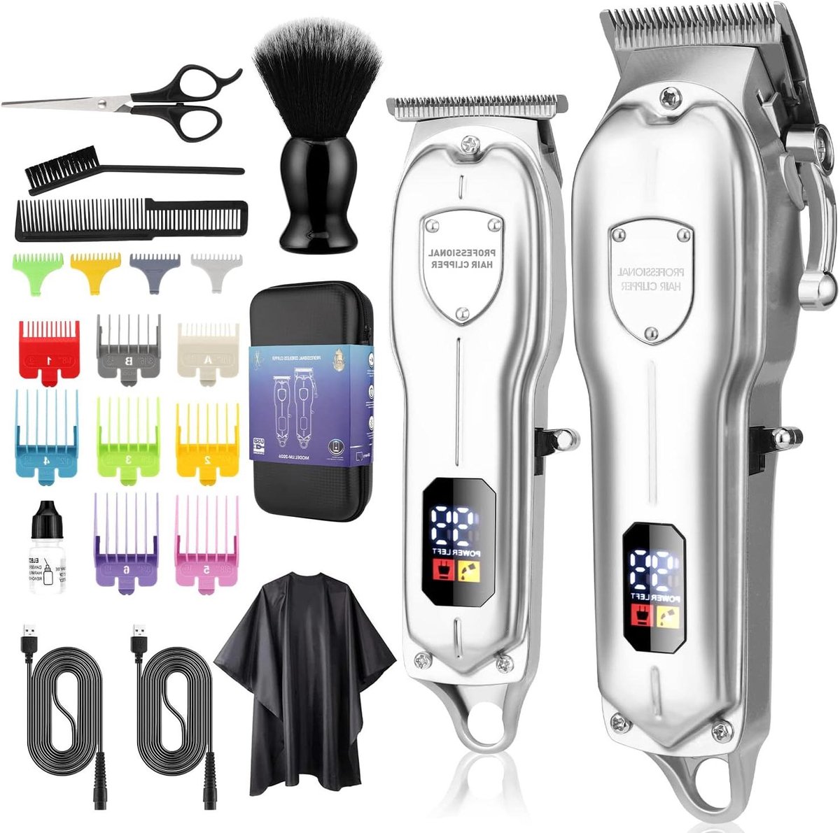 Professionele Haar Trimmer Set - Draadloze Tondeuse Kit - Thuis Kapsels Maken - Lage Geluidsmotor - 25x20x8 cm - Zilver