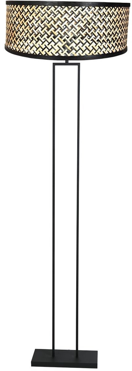 Vloerlamp Steinhauer Stang 3845ZW - Zwart met naturel bamboe kap (50 cm), E27 fitting, modern design, binnen gebruik