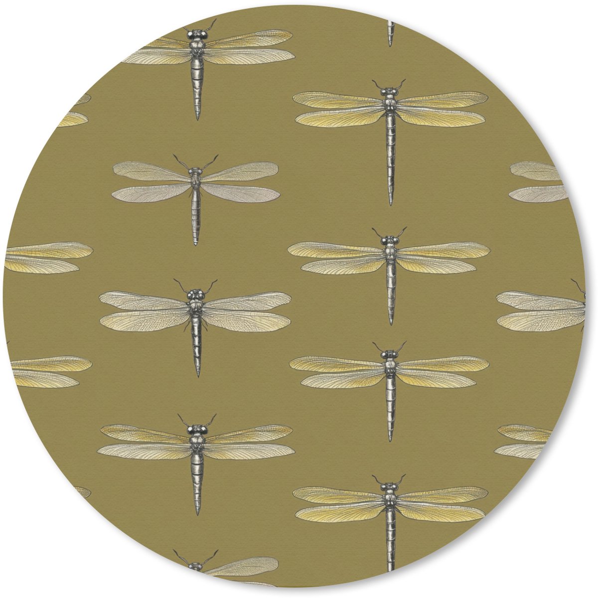 Muismat rond 20x20 cm - Mousepad Libellen - Patroon - Groen - Ronde muismatten
