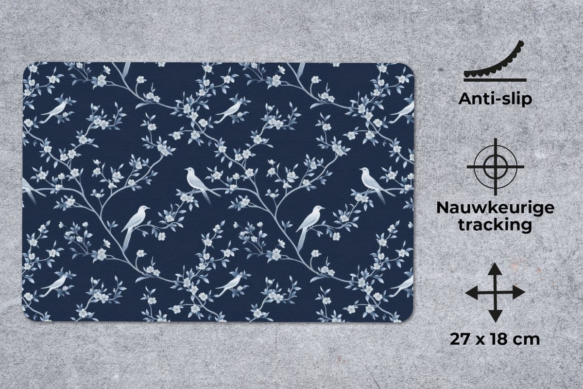 Muismat 13x8 cm - Mousepad Grafisch - Bloesemtak - Blauw - Muismatten