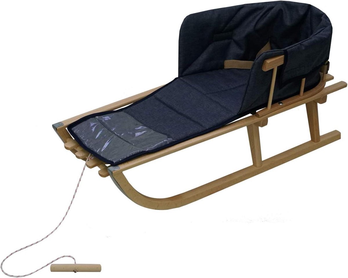 Houten slee - Kinderslee met rugleuning - Winterpret beleven - Handgemaakt in EU - 88 x 34 x 39 cm