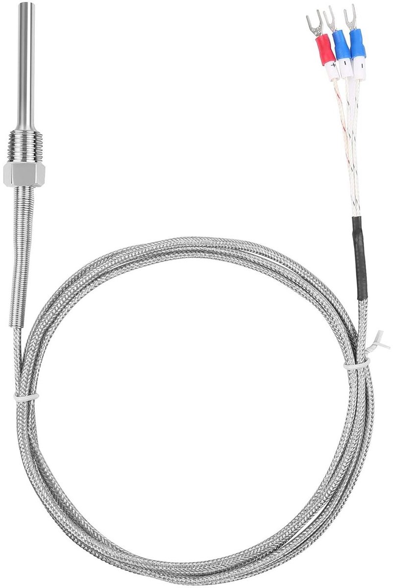 Temperatuursensor PT100 - Thermistor sonde - Temperatuur meten - Waterdichte RVS sonde - 2 meter kabel - Zilver