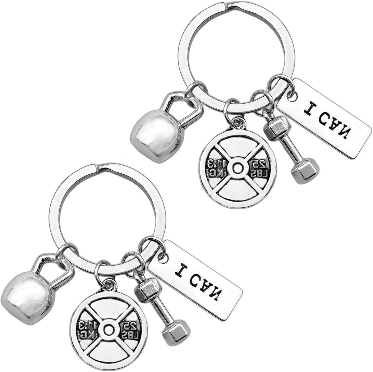 Fitness Sleutelhanger Set met 2 Stuks - Gewichten, Dumbbells en Kettlebells - Perfect voor Sportliefhebbers en Cadeau voor Vrienden en Familie