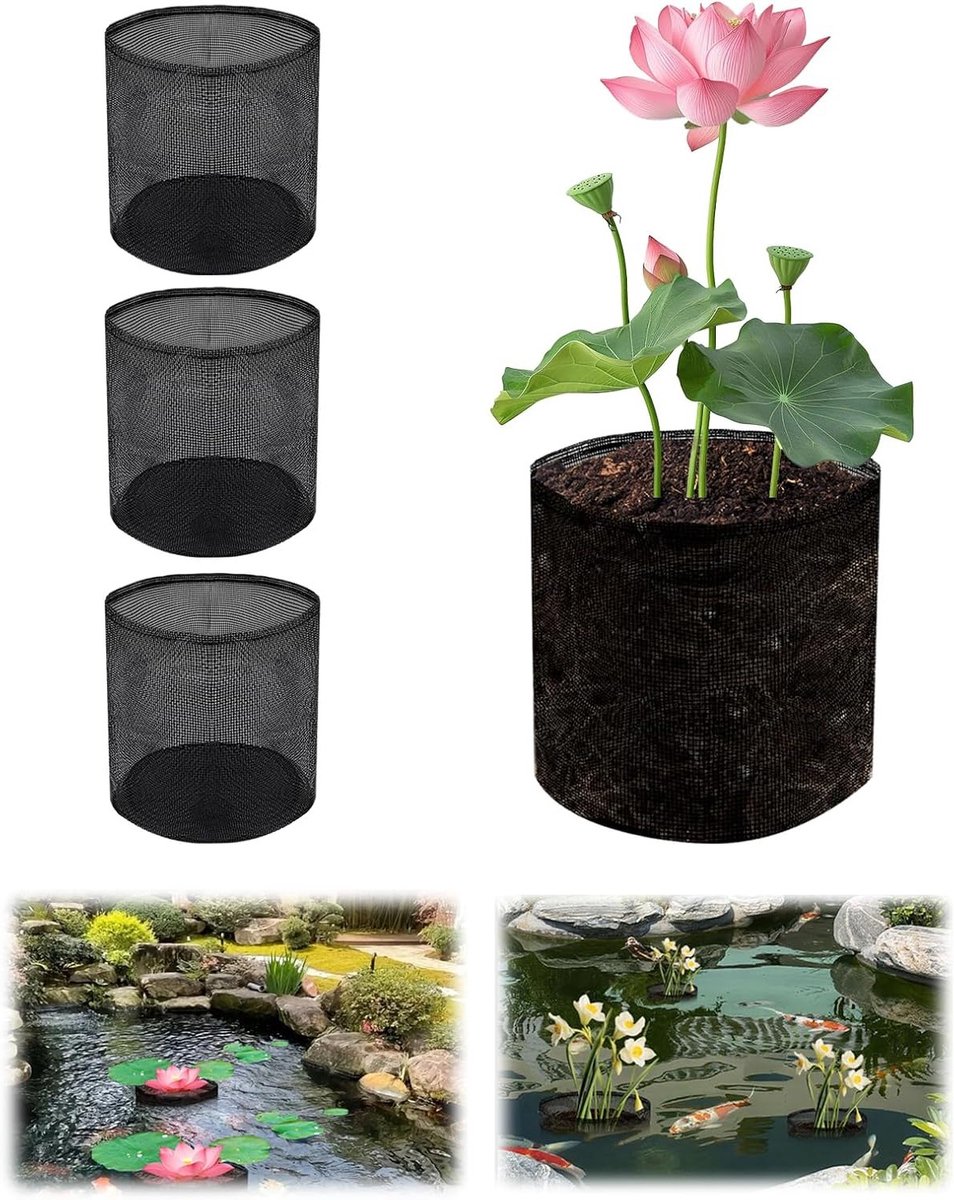 4 Zakken voor Planten van Watervijvers, Ademend Netweefsel voor Vijverplanten, Tuinplanten Manden (Rond) en Waterplanten Accessoires