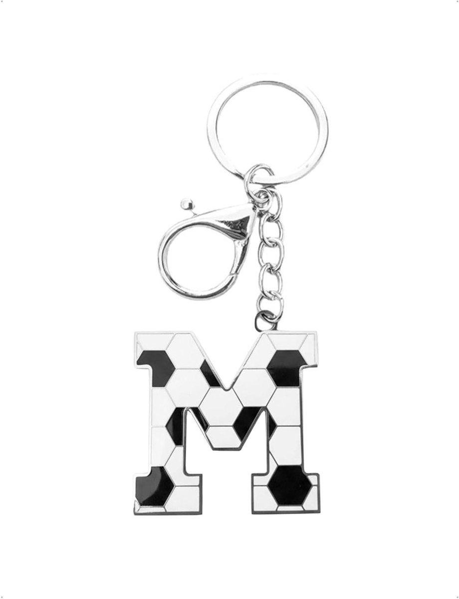 Voetbal Sleutelhanger met Letter M/L van RVS, Creatieve Initialen Sleutelhanger voor Sportliefhebbers, Perfect Cadeau voor Voetbalfans en Sleutelhanger Decoratie in Zwart en Wit