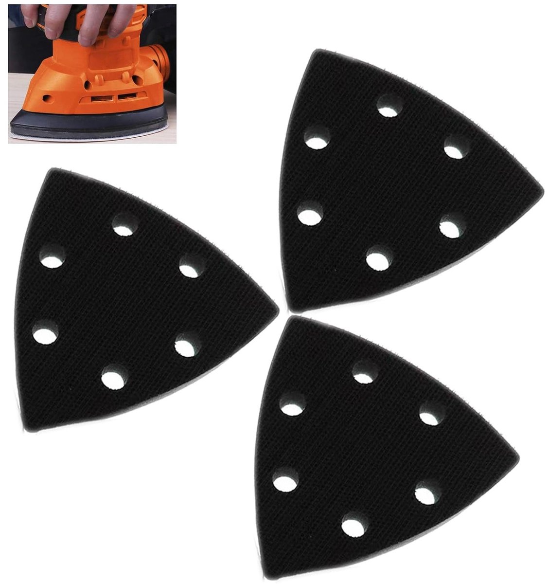 Vervangende Schuurpads voor Delta Schuurmachines, Set van 3, Driehoekige Schuurvellen met 6 Gaten, Geschikt voor Multitools en Schuurmachines van 93 x 93 x 93 mm