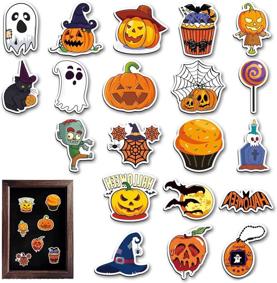 Schattige Halloween Koelkastmagneten met Geesten, Pompoenen en Vleermuizen - 20 Kleurrijke Stukken voor Feestdecoratie en Huisversiering