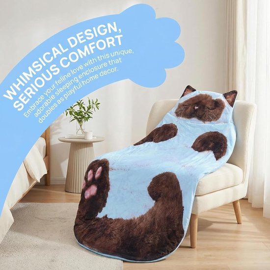 Kampeer Slaapzak - Pluche Slaapzak - Koud Weer - Schattig Kat Thema - 175 x 80 cm - Stijl 2 — afbeelding 3