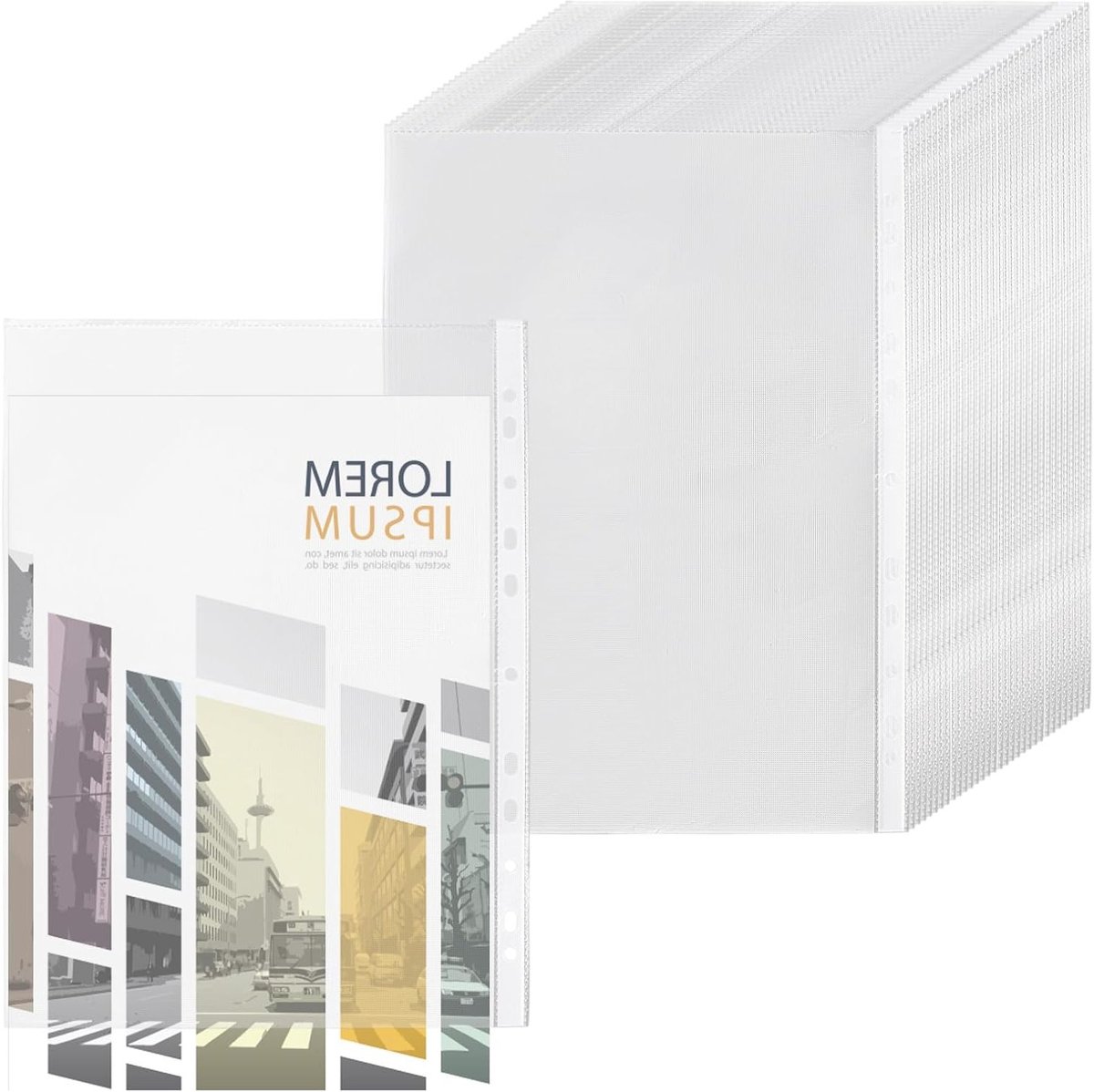 50 Stuks A4 Brochurehoezen, Open Transparante Hoezen met Perforatie, Duidelijke Film voor Documenten, Foto's en Papieren, Ideaal voor Presentaties en Archivering