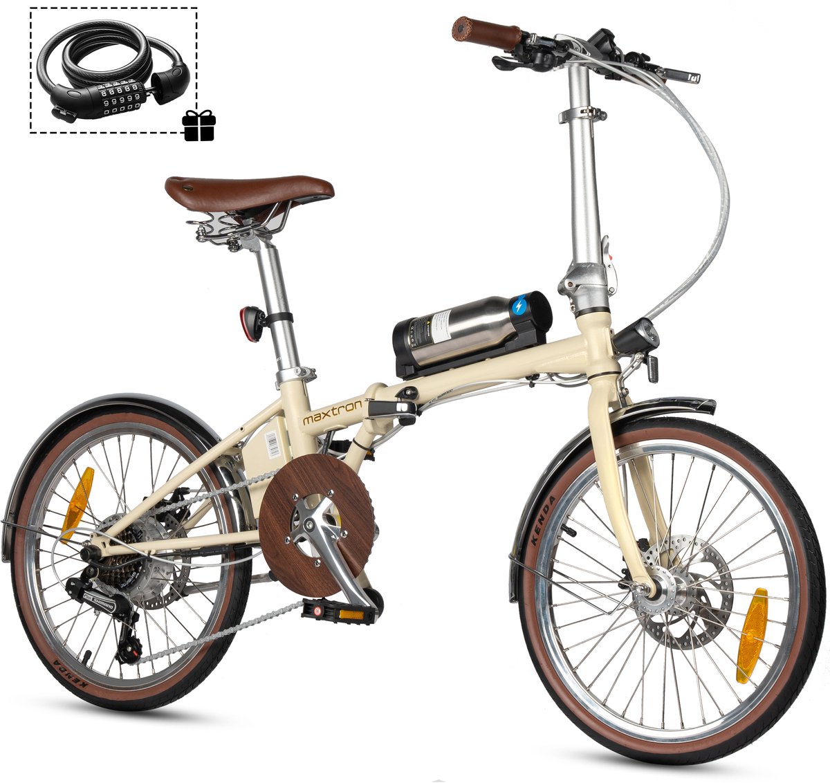 Maxtron Smart20 Elektrische Fiets – Opvouwbare E-bike – 36V 5.2Ah Lithium Accu – Actieradius tot 40 km – 20×1.35 inch Banden – Aluminium Voorvork – Shimano 7 Versnellingen – Mechanische Schijfremmen – Stadsfiets – Max. Belastbaar tot 100 kg – Beige