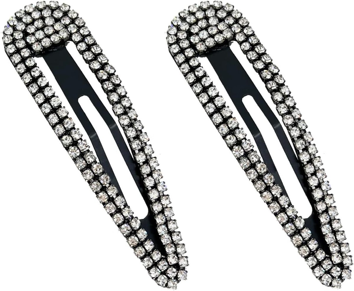 Elegante Haarspelden met Kristal Strass Steentjes - Set van 2 Zwarte Haaraccessoires
