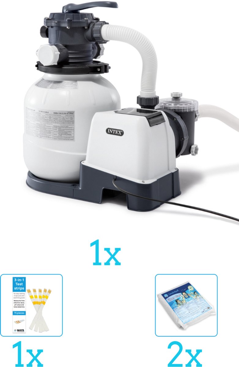 Intex 26646GS Zandfilterpomp - SX2100 - 6000 liter per uur inclusief Filterglas (2 stuks) en Testrips