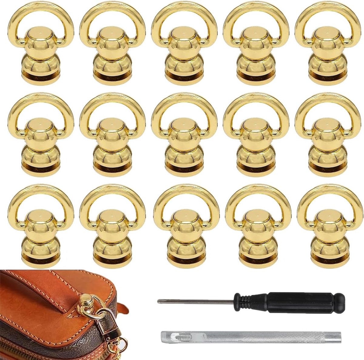 20 Stuks D-Ring Studs en Rivets voor Leren Handwerk - Metaal, Bouten en Decoratieve Bevestigingen voor Creatieve Projecten