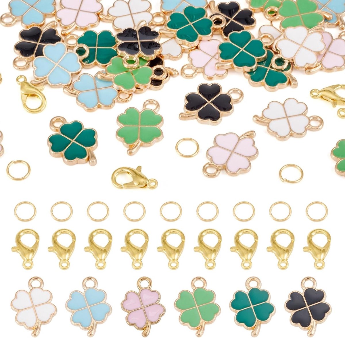 30 Stuks Klavertags met Enamel, Lucky Leaves en Verbindingsringen voor Sieraden Maken op St. Patrick's Day