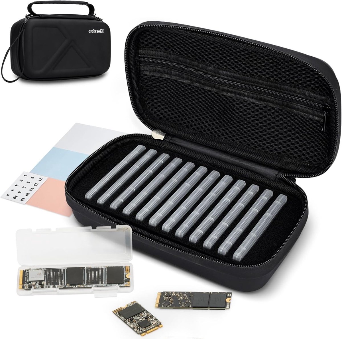 M.2 SSD Houder met 12 Duidelijke NVMe Cases voor 2280/2260/2242/2230 SSD's, Waterdicht en Schokbestendig, Ideaal voor Opslag en Bescherming