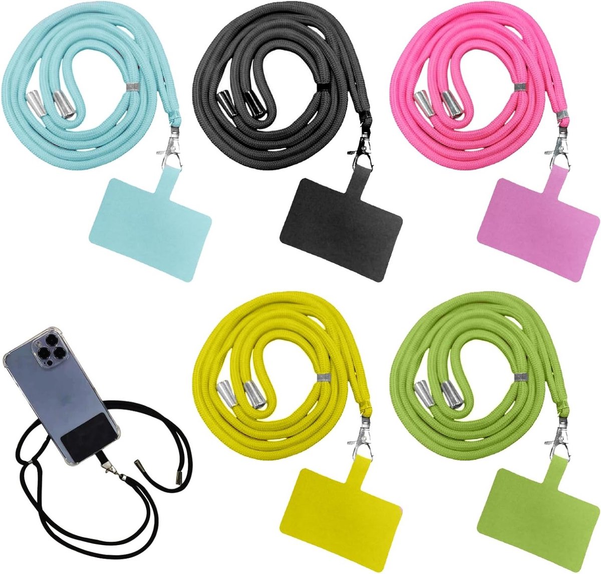 Set van 5 Verstelbare Telefoon Lanyards voor Smartphones, Ideaal voor Draagkoord en Nekband, Geschikt voor Alle Mobiele Telefoons