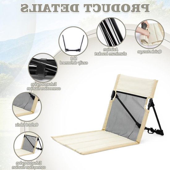 Strandstoel - Strandmat - opvouwbaar - Campingstoel - Opvouwbaar Strandbedje met Rugleuning - campingstoel met opbergtas - voor strand, camping, picknick, tuin - Beige — afbeelding 4
