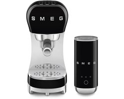 SMEG ECF12BLEU Espressomachine Set met Melkopschuimer - 15 Bar - Thermoblock - Geschikt voor Gemalen Koffie & E.S.E. Pads - '50s Style - Zwart