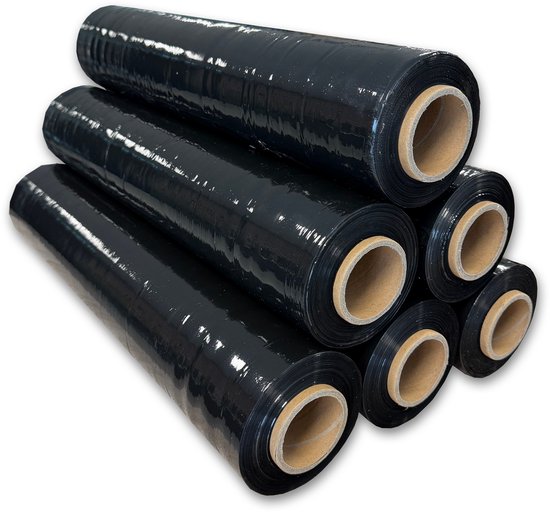 DULA Wikkelfolie - Sealfolie 50cm x 300 meter - Zwart - Handwikkelfolie - 6 rollen Pallet Folie