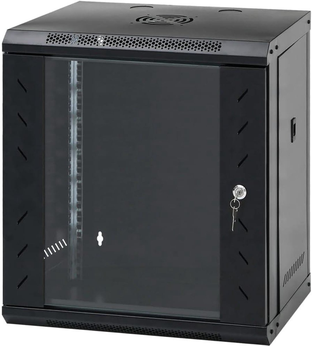 Netwerkkast wandgemonteerd - Datakast serverkast - Apparatuur organiseren - Afneembare zijpanelen - 53x40x60 cm - Zwart