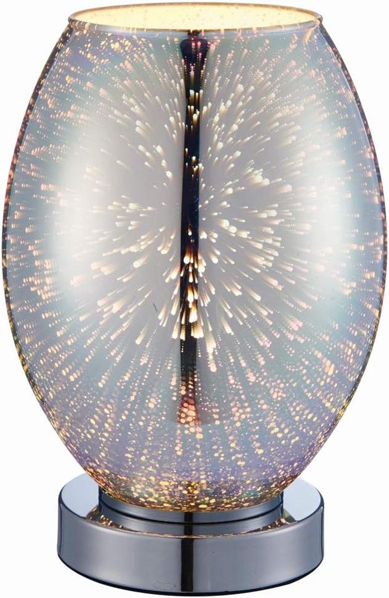 25W E14 | TOUCH aan/uit ovale tafellamp | Chrome metalen voet en holografische ster licht glazen kap | Unieke ovale moderne functie slaapkamer nachtkastje dressoir kantoor bureau leestaak verlichting