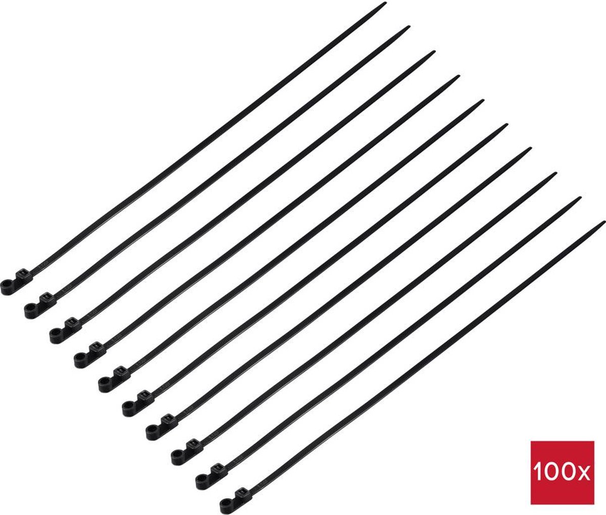 TRU COMPONENTS TC-12814172 Kabelbinder 370 mm 4.8 mm Zwart Met schroefsokkel, UV-weerbestendig 100 stuk(s)
