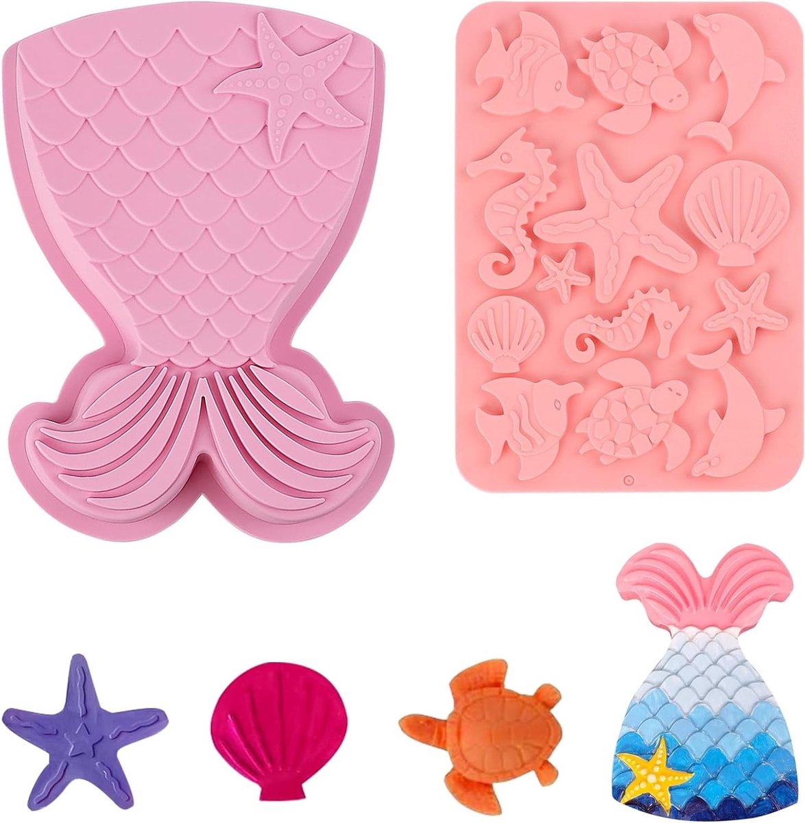 EGoods - Siliconen Zeemeermin Taartdecoratie Vormen - Set van 2 Stuks - Bakken Cake Chocolade Suikerdecoratie