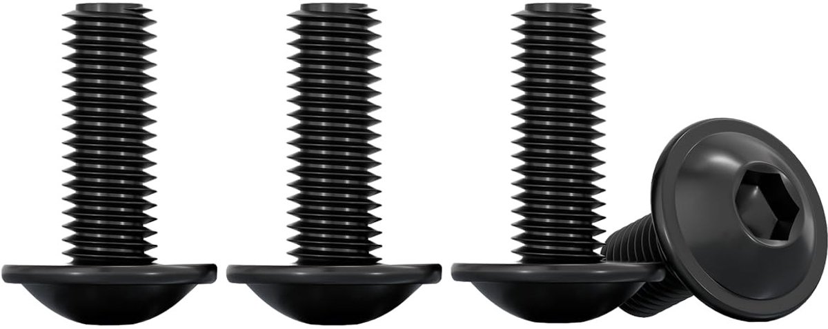 RVS M5 Allen Schroeven, M5 x 16 mm, Flenskop Schroeven met Zeskant, Voldraad, Zwart, Verpakking van 20 Stuks