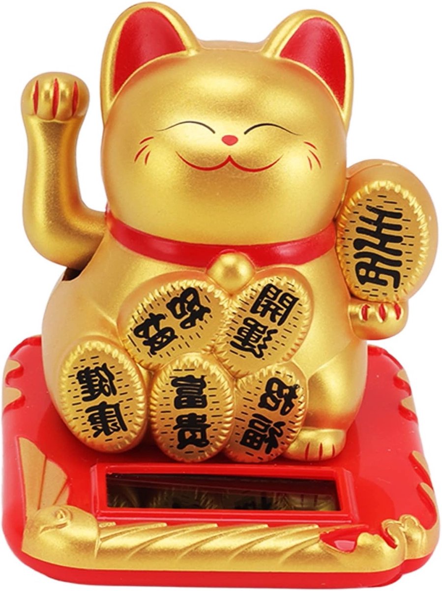 Gelukkige Waving Cat Zonnewijzer, Chinese Prosperity Beeldje voor Geluk en Decoratie, Feng Shui Waving Arm Kat Figurine