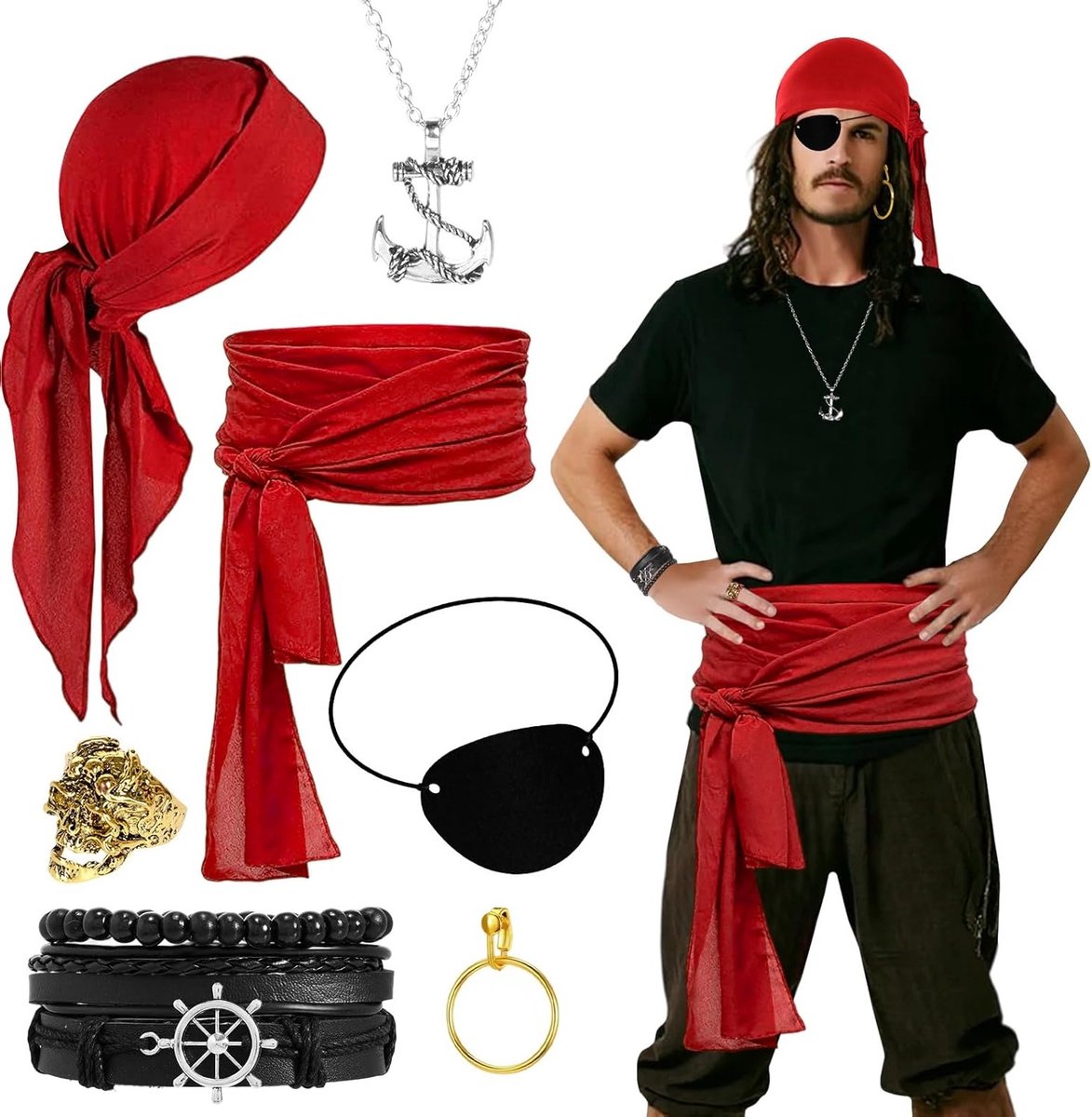Piratenkostuum voor Dames met Accessoires, Hoofddoek en Middeleeuwse Stijl voor Halloween en Carnaval