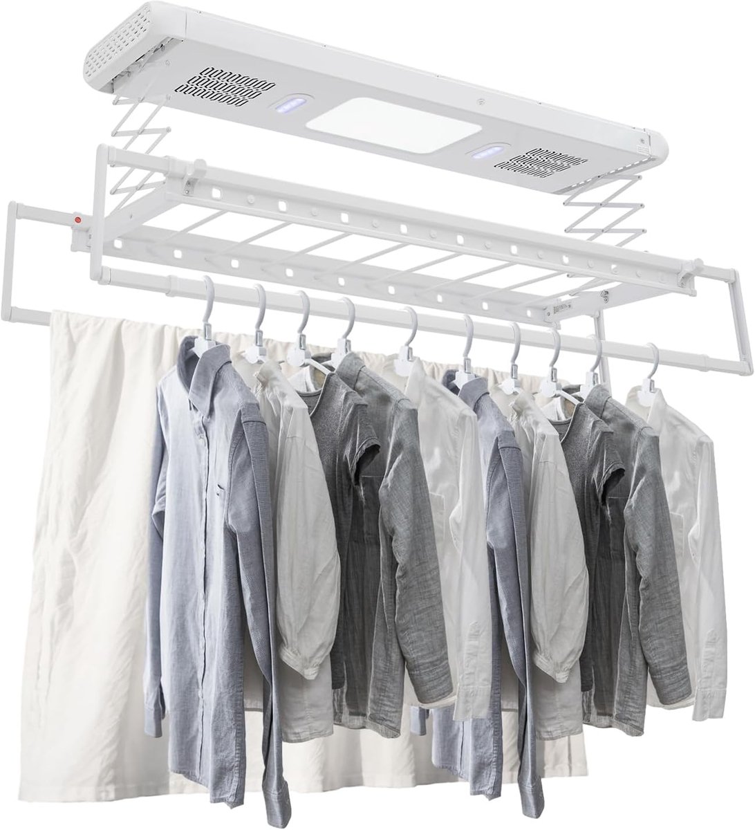 Elektrisch Wasrek Plafonddroger Hangend Snel Kleding Drogen Met Ventilator Afstandsbediening 130x52x110cm Wit
