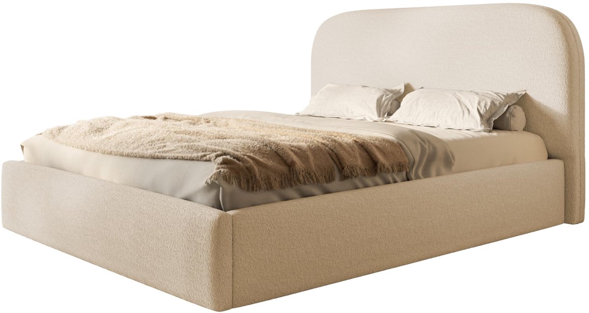 Bed 160x200 - gestoffeerd bed met bedkast en metal frame - elegante bedden - zachte Catch Me stof - collectie Verona, Beige