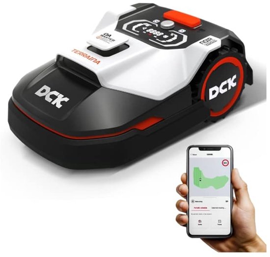 Robotmaaier DCK KDRM107 tot 1000m² met LiDAR obstakeldetectie, systematisch maaipatroon, stille werking, app-bediening