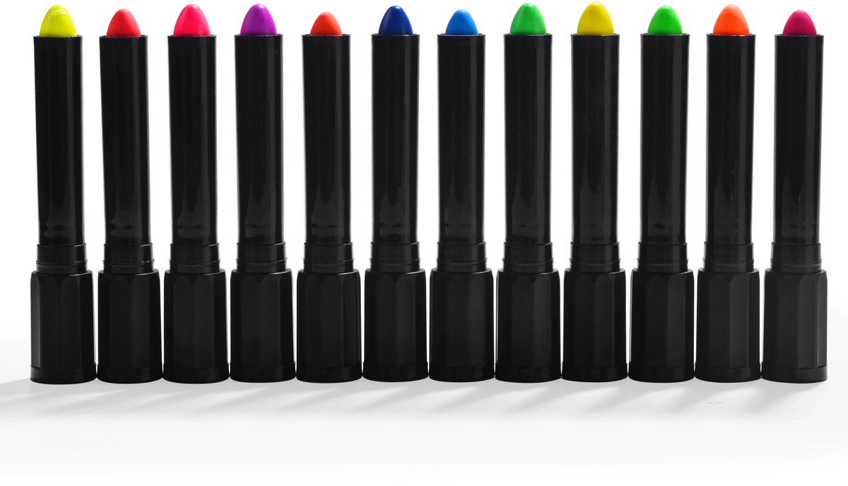 Schminkstiften - Schmink Set Krijtjes - 12 Stuks Kleuren -Fluoriserend UV Neon Glow in the Dark Krijtjes-Giftige Gezichtsverfkrijtjes voor Halloween Cosplay Make-up-Helderste Glow onder UV-Licht — afbeelding 4