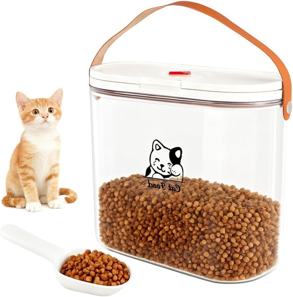 Kattenvoer Bewaarbox Luchtdicht - Grote Capaciteit 3.18kg - BPA Vrij Transparant - Met Schep & Handvat - Voor Katten, Honden & Snacks - Voeropslag Container