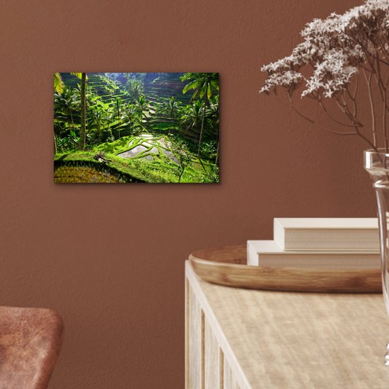 Aluminium schilderij 30x20 cm - Wanddecoratie metaal - Spectaculaire rijstvelden ten noorden van Ubud - Metalen muurdecoratie woonkamer - Decoratie industrieel - Foto op dibond - Industriële accessoires slaapkamer