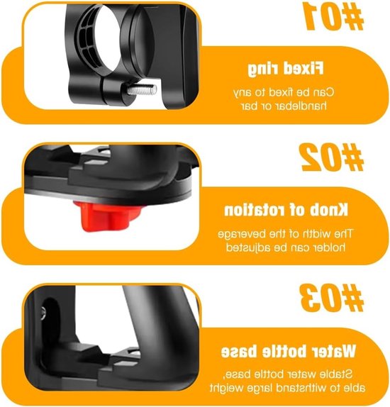 Allecto Plus - Flessenhouder voor fiets en motorfiets - Bidonhouder voor frame en stuur - Fietsflessenhouder voor MTB, racefiets, scooter en kinderwagen — afbeelding 5