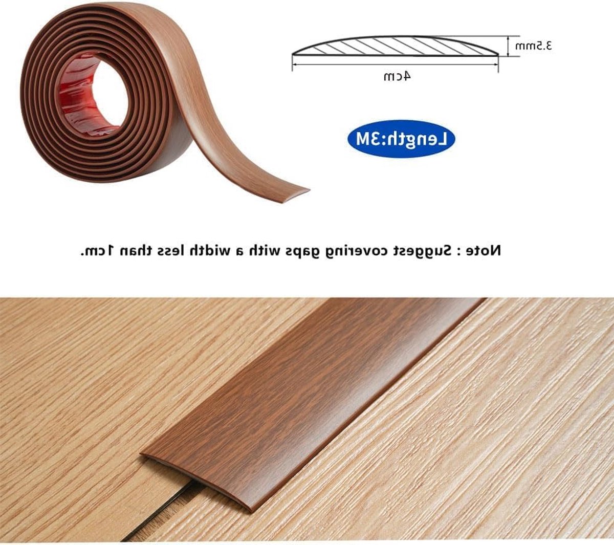 PVC Vloerovergangsstrip voor Laminaatvloeren, Zelfklevende Deurverdeler, Plat Laminaatprof